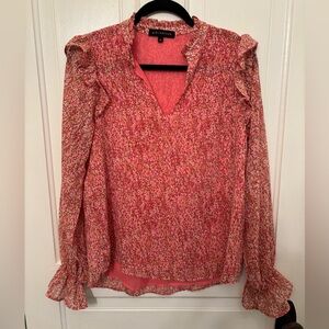 Gibson Pink Floral Ruffle Women's Top XS